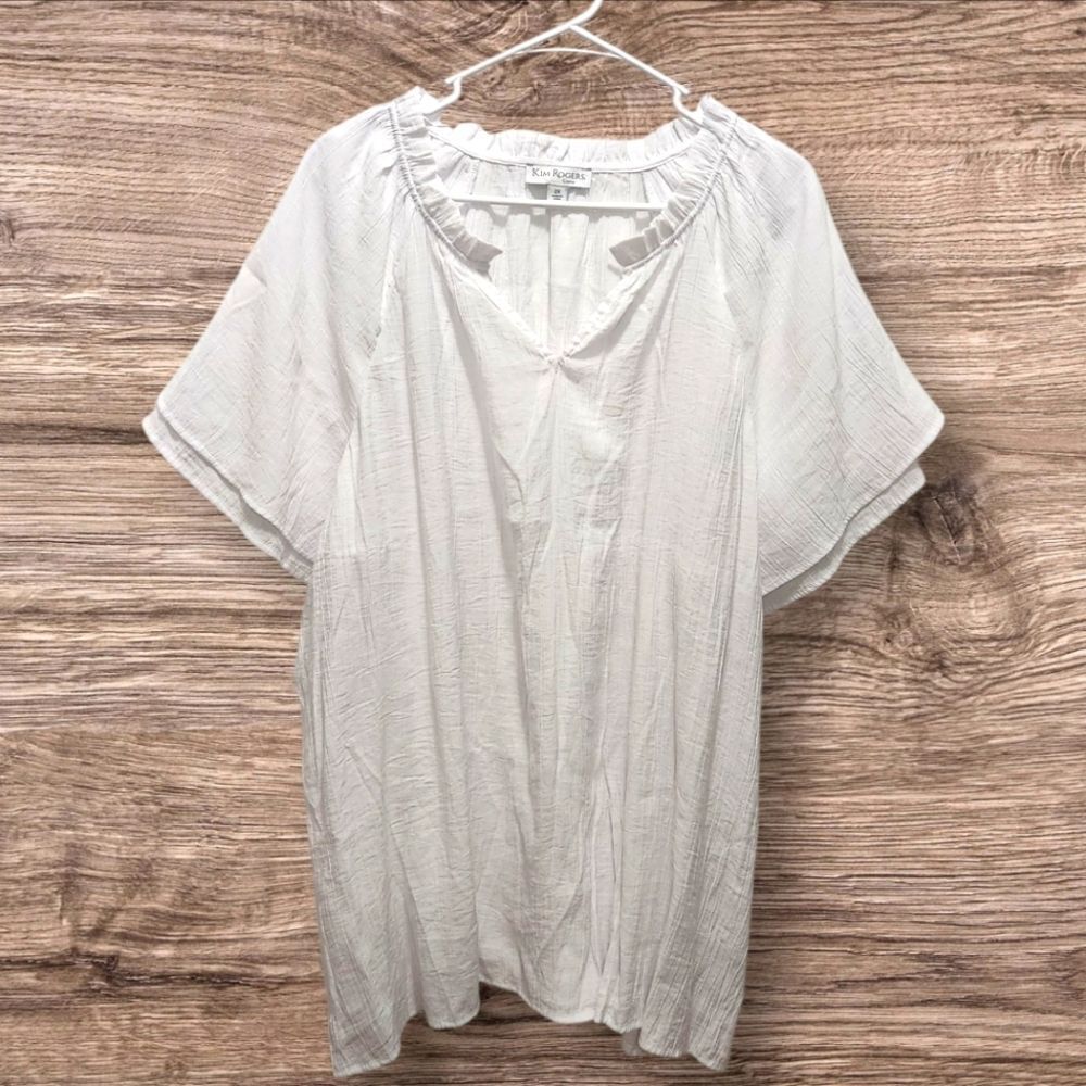 Kim Rogers Curvy White Gauzy Peasant Boho Flowy Popover Top Plus Size 2X Coastal